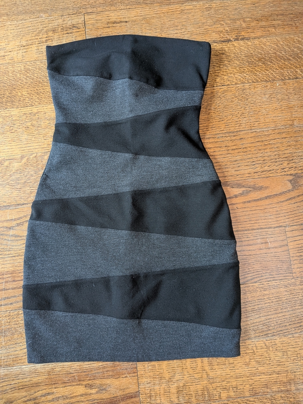 Strapless Black & Charcoal Bandage Bodycon Dress
